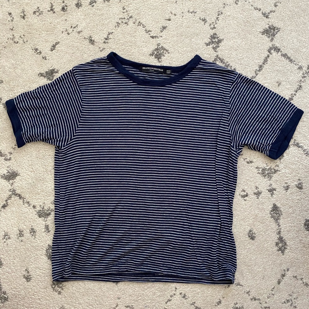 navy and white stripe tee brandy
